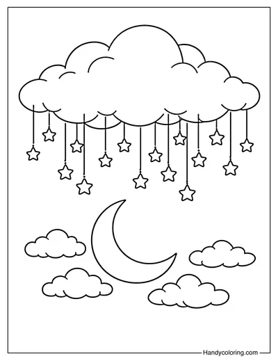 Cloud with Hanging Star Lights Coloring Page