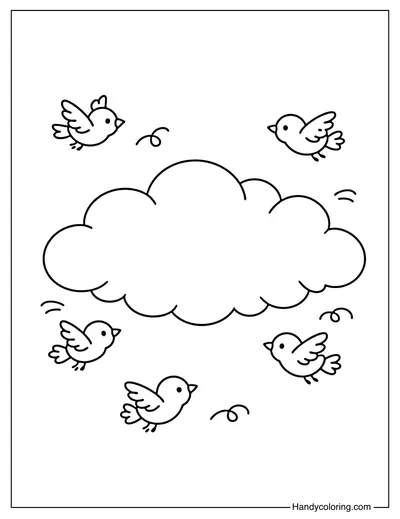 Cloud with Little Birds Coloring Page