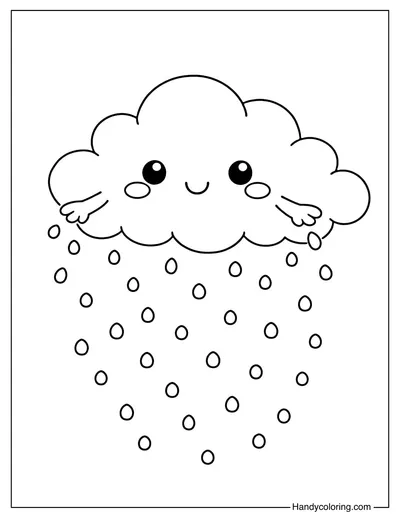 Cloud with Raindrops Coloring Page