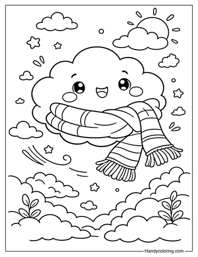 Cloud with Scarf Coloring Page