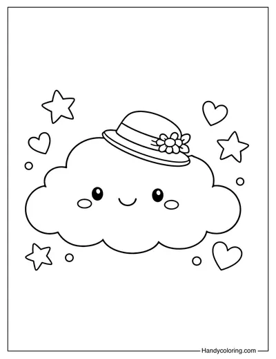 Cloud with Tiny Hat Coloring Page