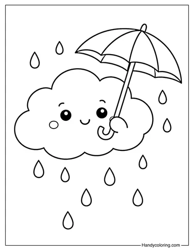 Cloud with Umbrella Coloring Page