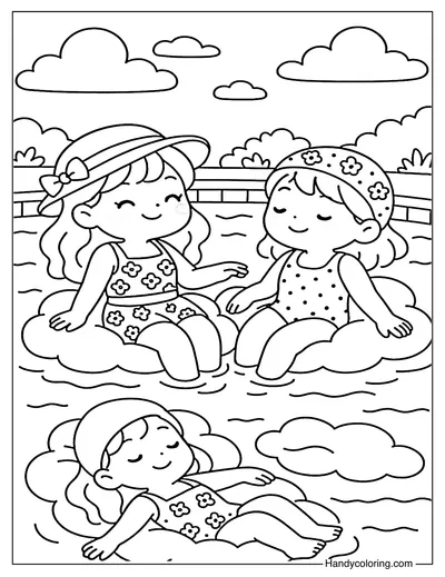 Cloudy Pool Chill Day Coloring Page