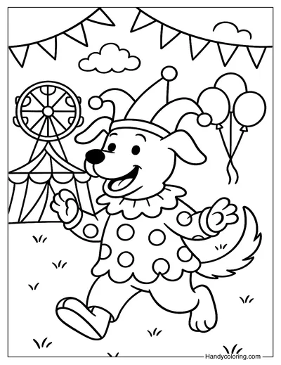 Clown Dog In Circus Coloring Page
