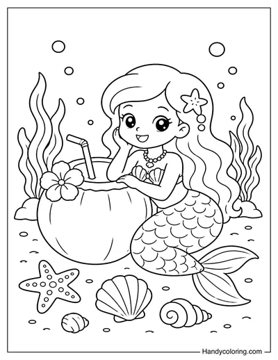 Coconut And Mermaid Under The Ocean