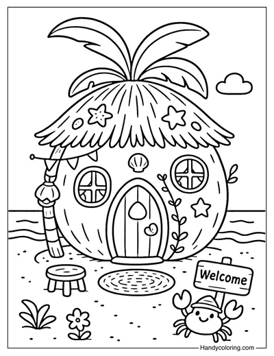 Coconut Beach House Coloring Page