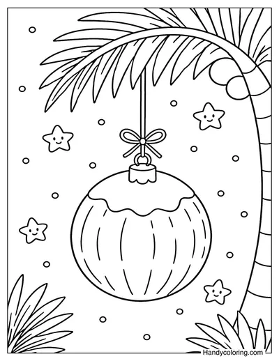 Coconut Christmas Ornament on Palm Tree