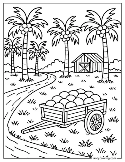 Coconut Farm Landscape Coloring Page
