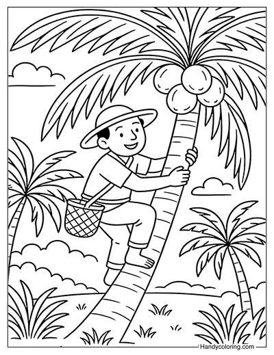 Coconut Harvest Day Coloring Page
