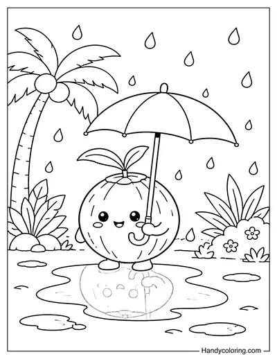 Coconut Holding An Umbrella In The Rain