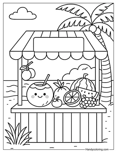 Coconut Market Stand Coloring Page