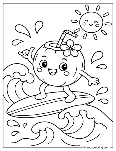 Coconut On A Surfboard