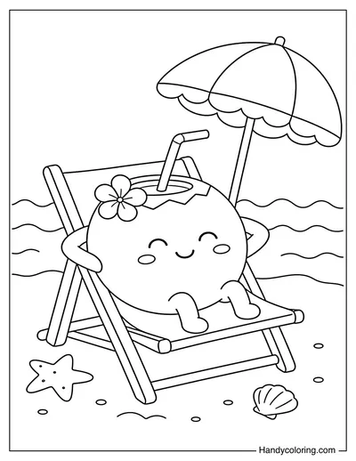 Coconut Relaxing on Beach Chair