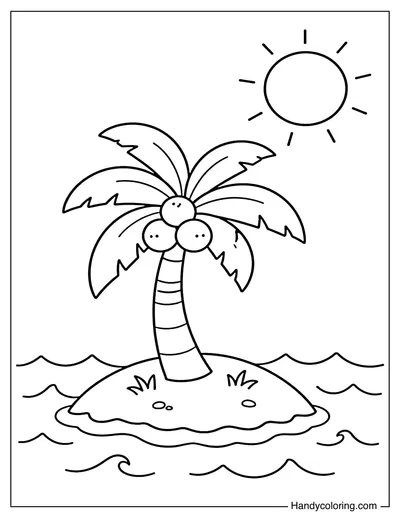 Coconut Tree on Sunny Tropical Island