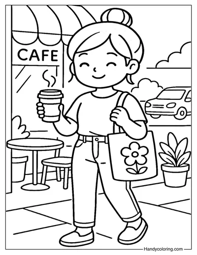 Coffee Girl Coloring Page