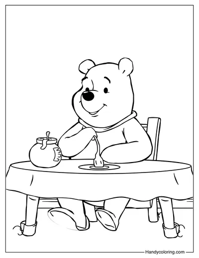Color Page Winnie The Pooh Sitting At The Table