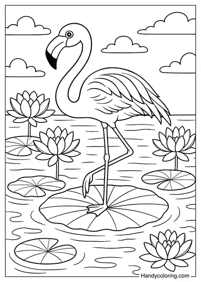 Coloring Flamingo in a Lotus Pond