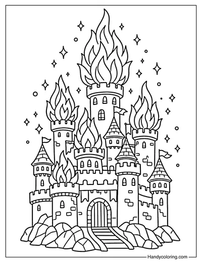 Coloring Page Fire Castle