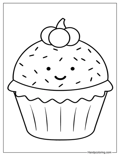Coloring Page of Cute Cupcake