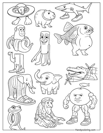 Coloring Page of Italian Brainrot Characters