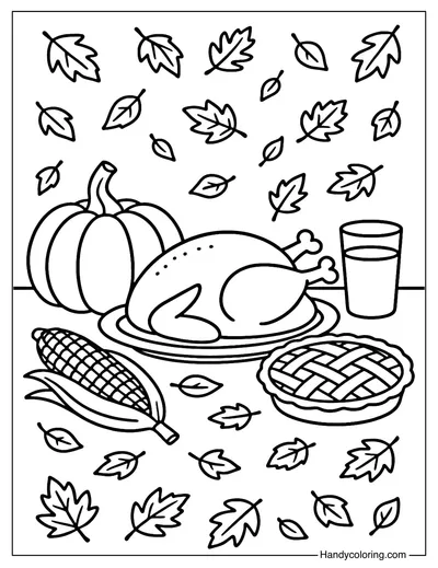 Coloring Page of Thanksgiving Table