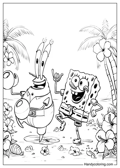 Coloring Page Spongebob and Mr Krabs