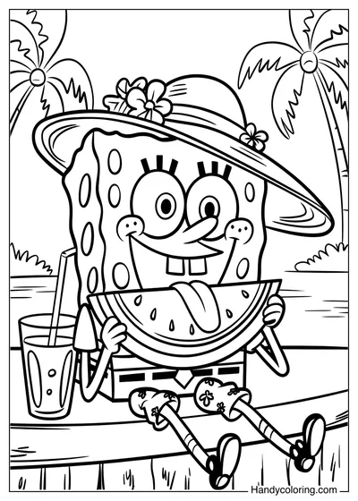 Coloring Page SpongeBob Eating Watermelon