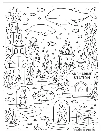 Coloring Page Underwater Urban Oasis