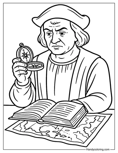 Columbus Compass Study Coloring Page