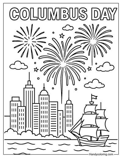 Columbus Day Fireworks Coloring Page