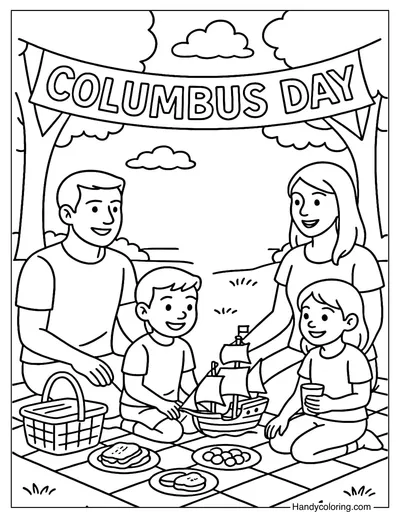 Columbus Day Picnic Coloring Page