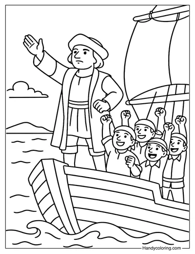 Columbus Discovers Land Coloring Page