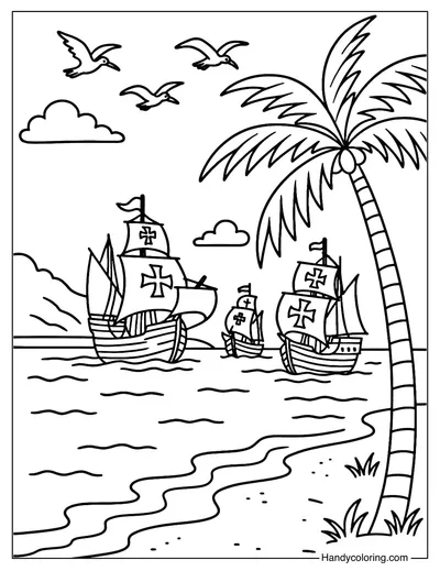 Columbus Fleet Arrival Coloring Page