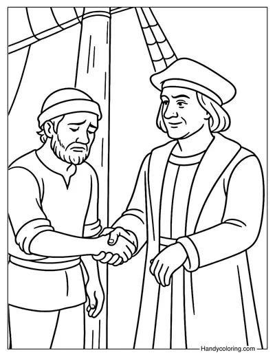 Columbus Greeting Sailors Coloring Page