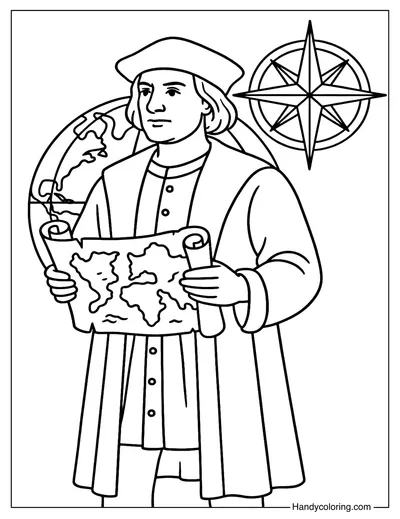Columbus Holding Map Coloring Page