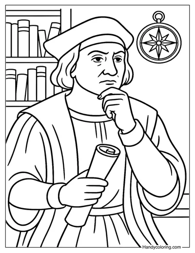 Columbus Holding Scroll Coloring Page