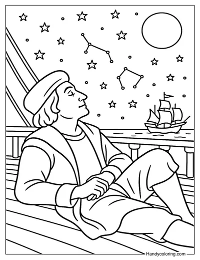 Columbus Observing Stars Coloring Page