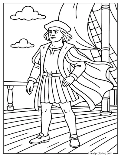 Columbus On Santa Maria Coloring Page