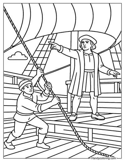 Columbus Raising Sail Coloring Page