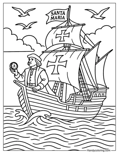 Columbus Ship Adventure Coloring Page