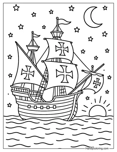 Columbus Starry Night Voyage Coloring Page