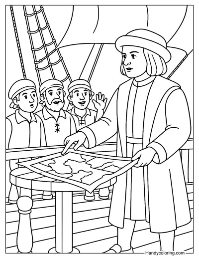 Columbus Talking To Sailors Coloring Page