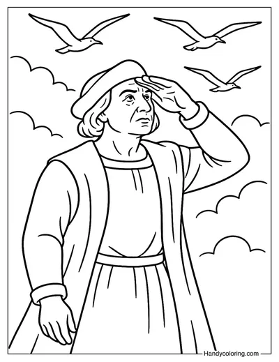 Columbus With Birds Coloring Page