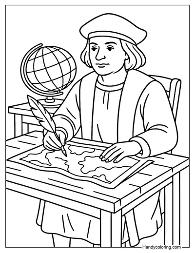 Columbus With Globe Coloring Page