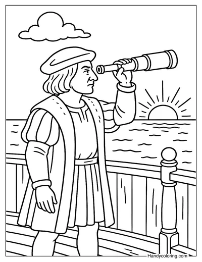 Columbus With Telescope Coloring Page