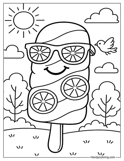 Cool Sunglasses Popsicle Coloring Page