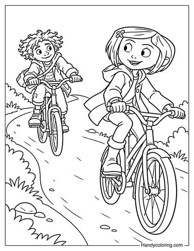 Coraline and Wybie Riding Their Bikes