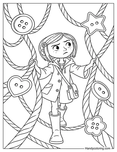 Coraline Trapped in a Web of Buttons and Thread