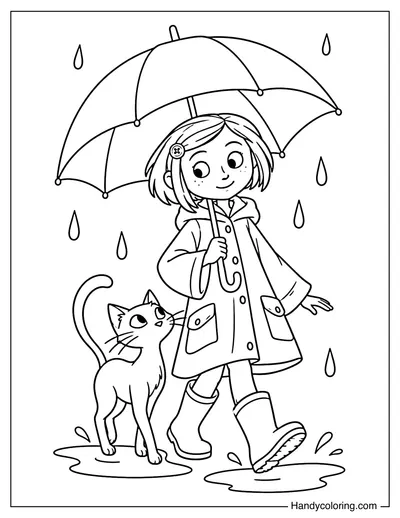 Coraline Walking with the Cat in the Rain