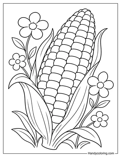 Corn Cob Surrounded by Wildflowers